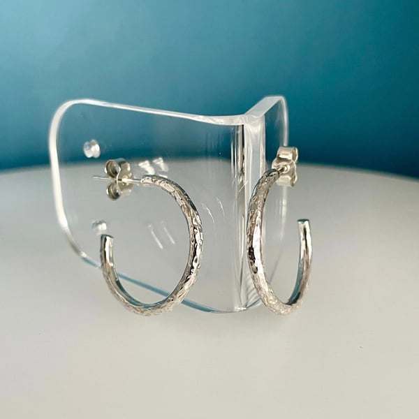 Classic Solid Sterling Silver Hoop Earrings Size 20mm Hammered-Sparkly Handmade