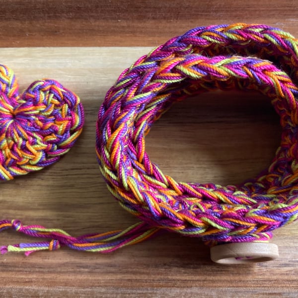 Crochet wrap bracelet with matching pocket heart