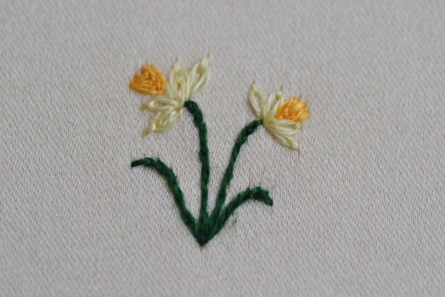 Sterling Silver Cufflinks - Hand Embroidered Daffodils
