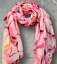 Abstract Light Pink Scarf With Gold Accents Cotton Blend Scarf for Women - Image 2