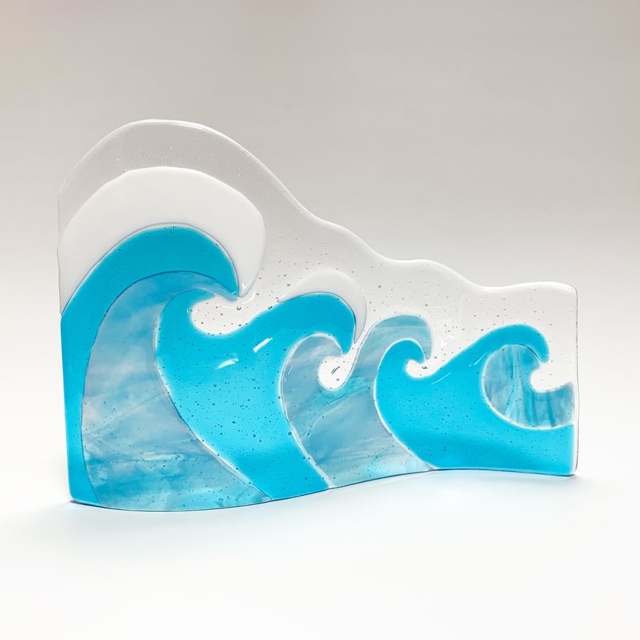 Fused Glass Coastal Wave - Handmade Glass Sculpture