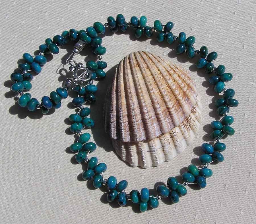 Teal Chrysocolla Crystal Gemstone Chakra Statement Necklace "Sargasso"