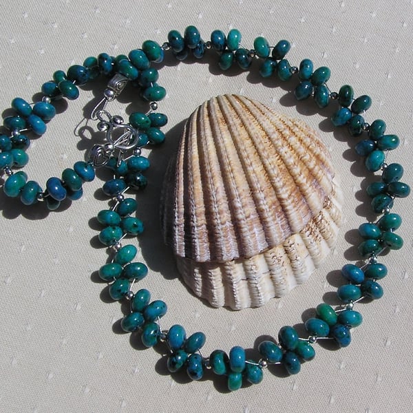 Teal Chrysocolla Crystal Gemstone Chakra Statement Necklace "Sargasso"