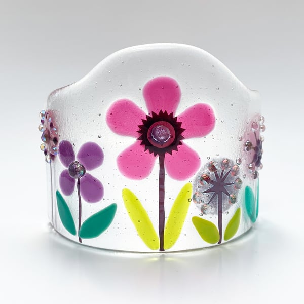 Fused Glass Flower Curve - Handmade Glass Sculpture