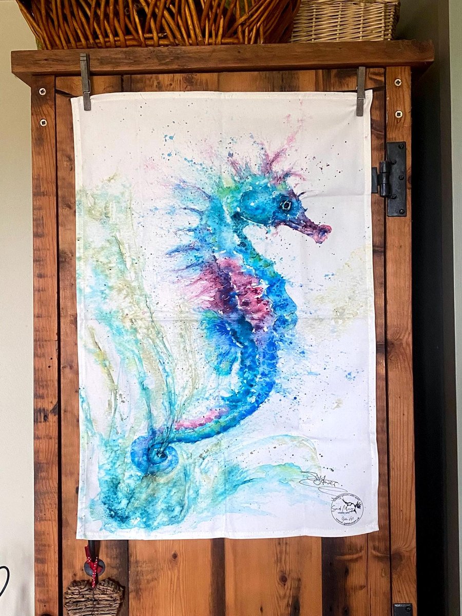 Seahorse Tea Towel, Wildlife Art Tea Towel, 100% Cotton, Kitchen Towel, Seahorse