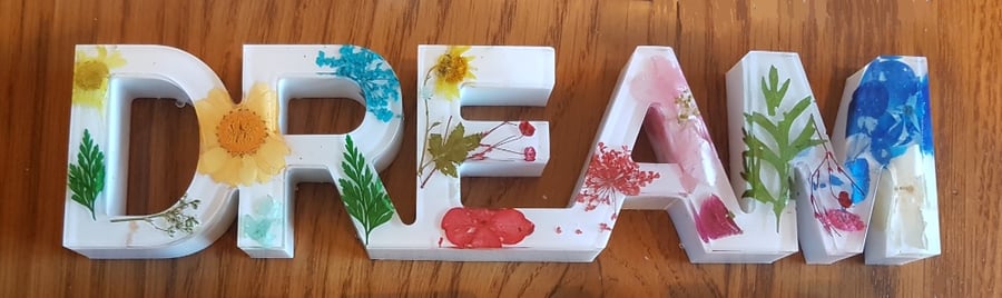 Gorgeous Floral & White DREAM Sign - Shelf Sitter - Ornament - Home Decor