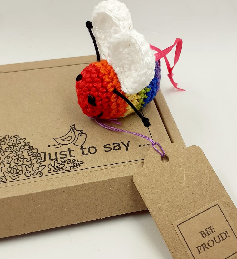 Crochet Rainbow Bee - 'Bee Proud' - Alternative to a Greetings Card 