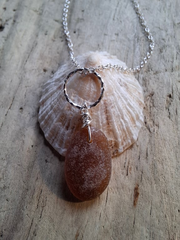 Frosted Amber Marazion Sea Glass on Diamond Cut Ring Sterling Silver N672