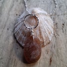 Frosted Amber Marazion Sea Glass on Diamond Cut Ring Sterling Silver N672