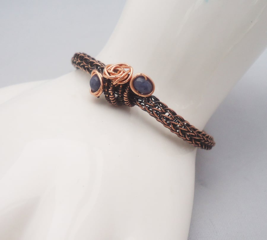 Viking Knit Bracelet, Copper Viking Knit Bracelet and Blue Quartz