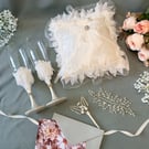 Wedding Essential Set, Luxury Bridal Gift, Ring Pillow & Flutes
