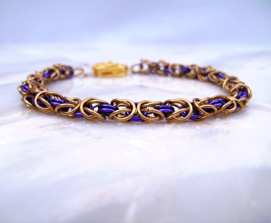 Byzantine Medieval Style Chainmail  Purple Gold Bracelet 