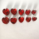 Red & Black Glitter Heart Ear Tunnels: Handmade Resin Gauges