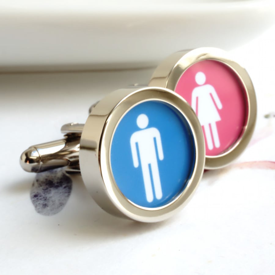 Man & Woman Cufflinks in pink and blue - for Weddings, Birthdays, Anniversaries
