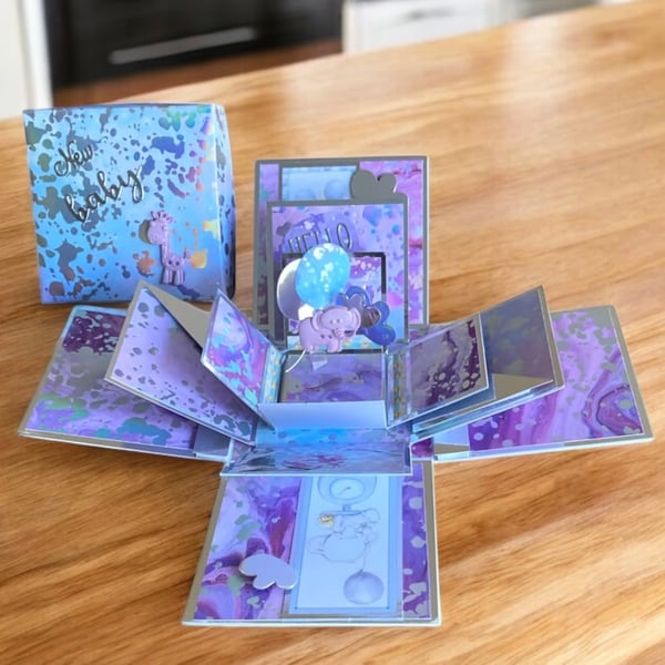 Unique New Baby Exploding 3D Box Card. New Baby Card Keepsake.