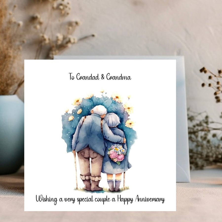 Personalised Watercolour Anniversary Card for mature couple.