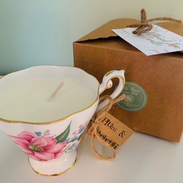 Seconds Sunday Plum and Patchouli Tea Cup Candle with Gift Box