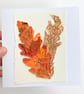 Up-cycled handmade fabric embroidered leaf art card.  - Image 1