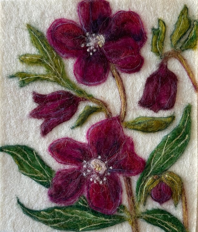 Hand felted Hellebore Textile Artwork 
