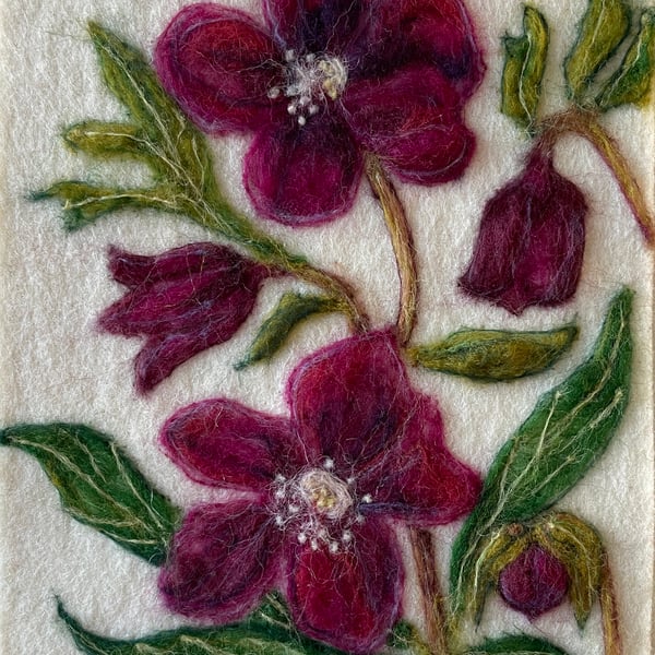 Hand felted Hellebore Textile Artwork 