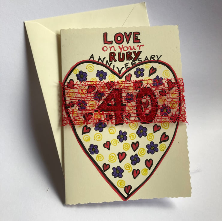 Ruby anniversary card - Folksy