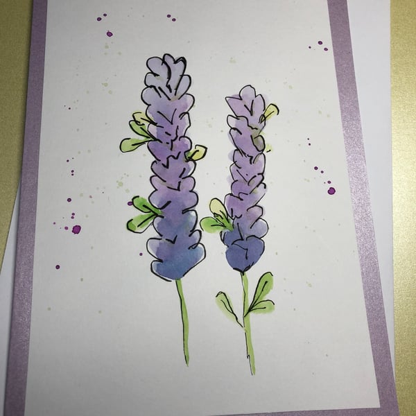 Handpainted purple flower watercolour birthday card 