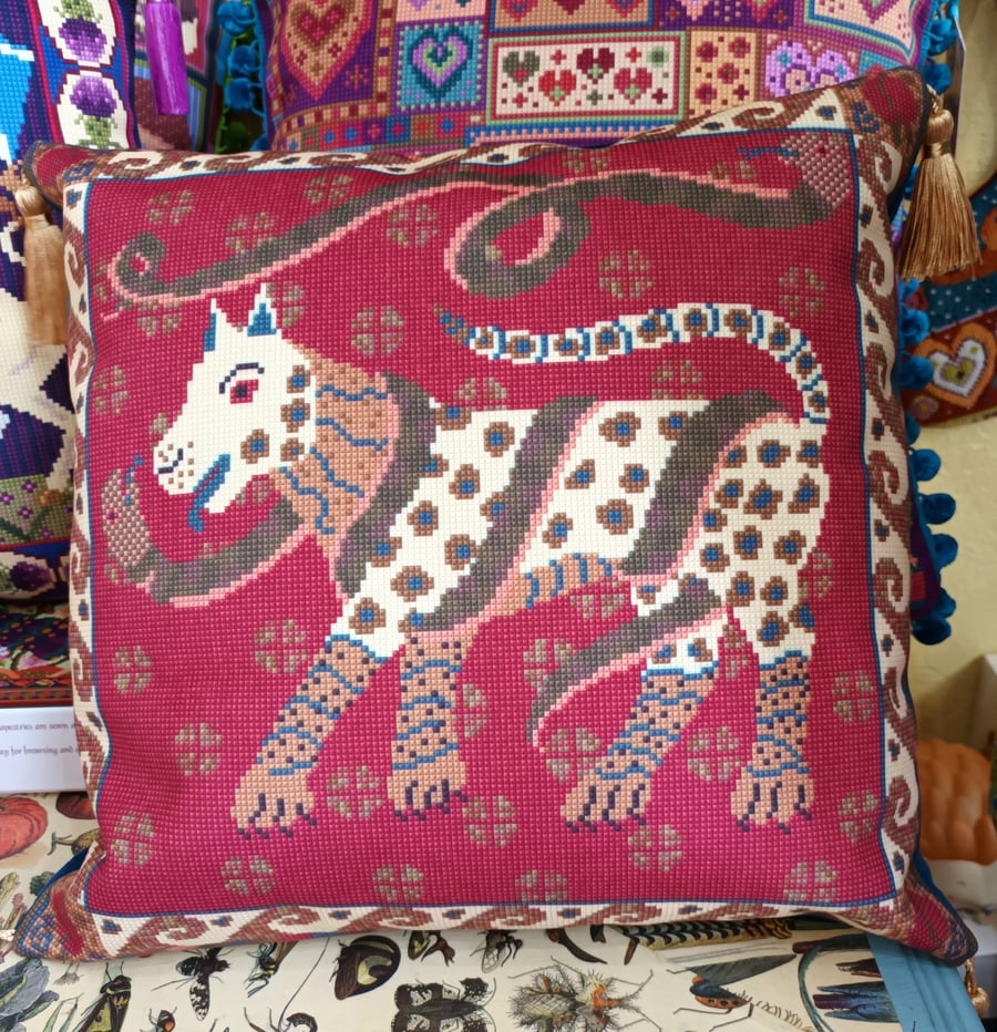 Dog and Snakes Velvet Cushion,  Tapestry,  Bohemian,  Persian style 