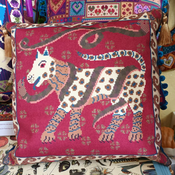 Dog and Snakes Velvet Cushion,  Tapestry,  Bohemian,  Persian style 