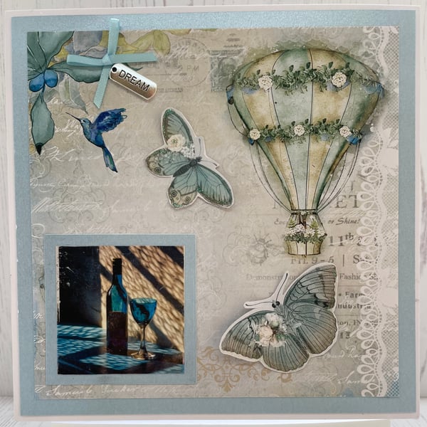 Shades of Blue Card Collection - Hot Air Balloon & Bottle of Wine  C - 24