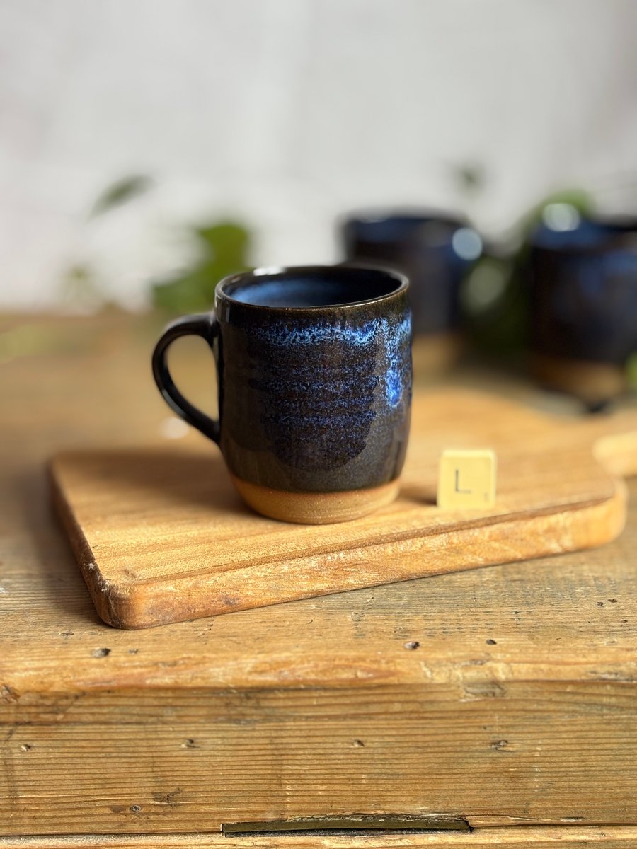 200ml 7oz small blue stoneware pottery mug-flat white- double espresso 