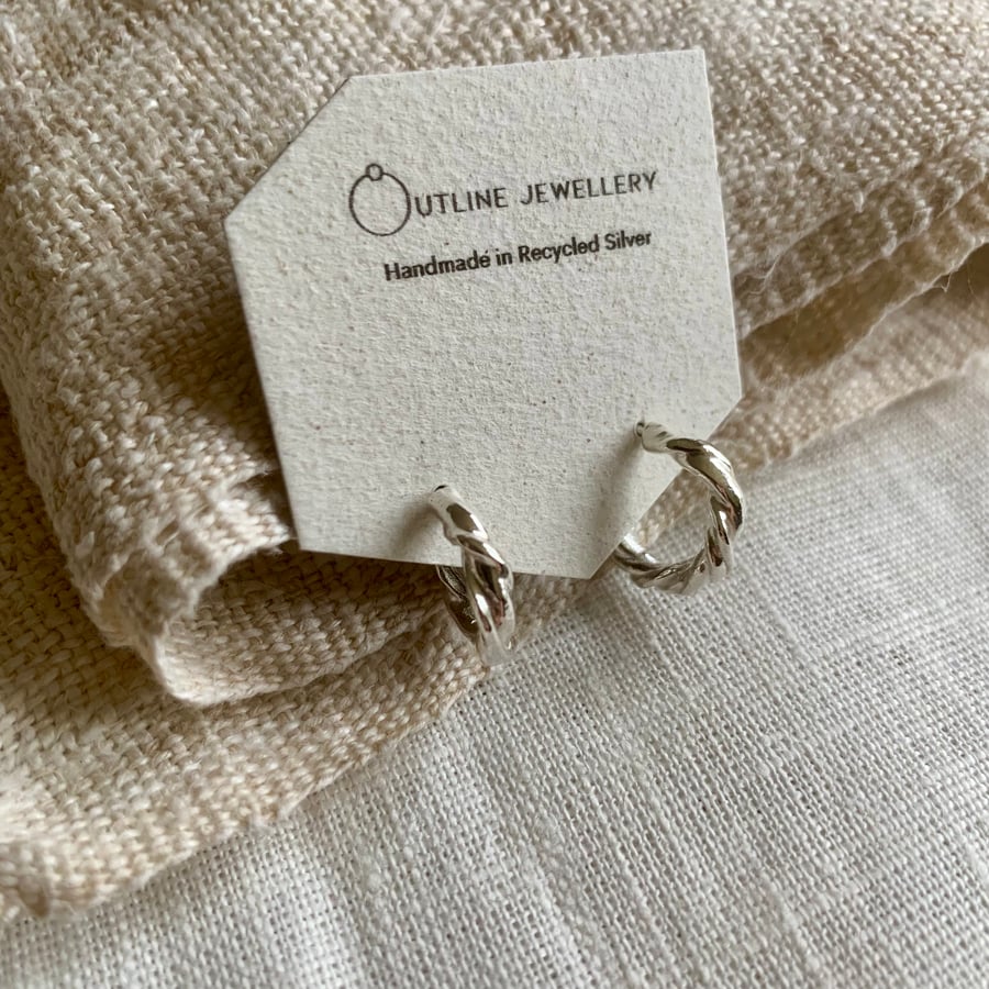 Ribbon Twist Small Silver Hoop Earrings