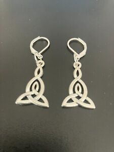 silver plated leverback earrings with triquetra celtic knot silver charm