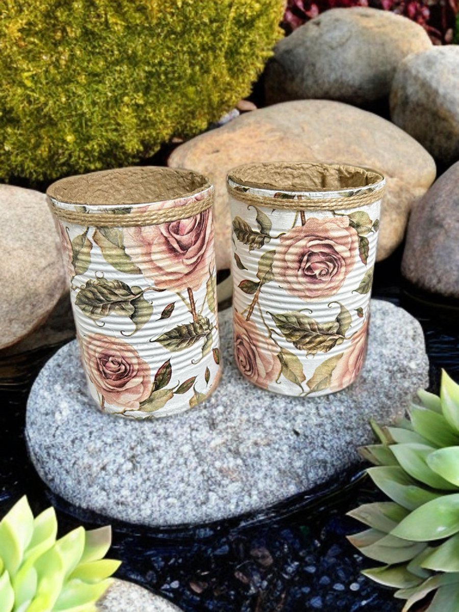 Chic Vintage Rose Handmade Recycled Eco-Friendly Indoor Kitchen Herb Gift Set