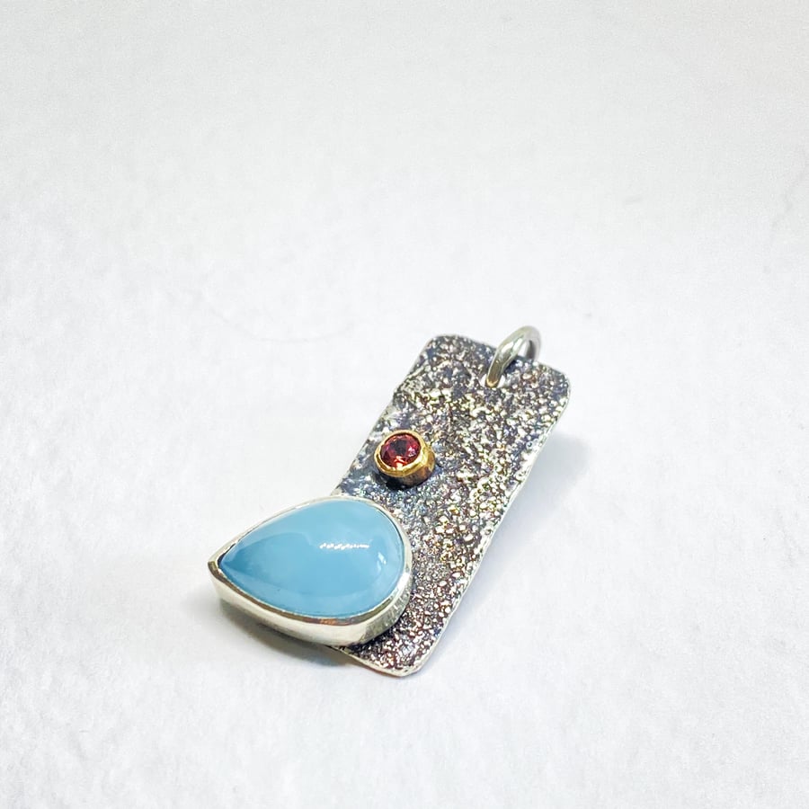 Silver and Gold Aquamarine and Tourmaline Pendant