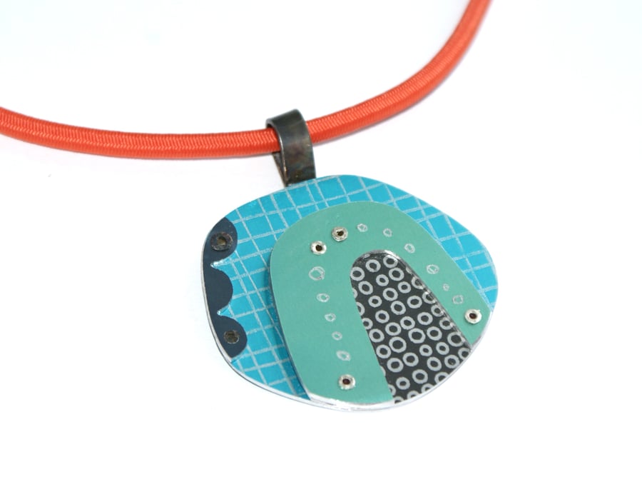 Abstract landscape necklace turquoise and mint