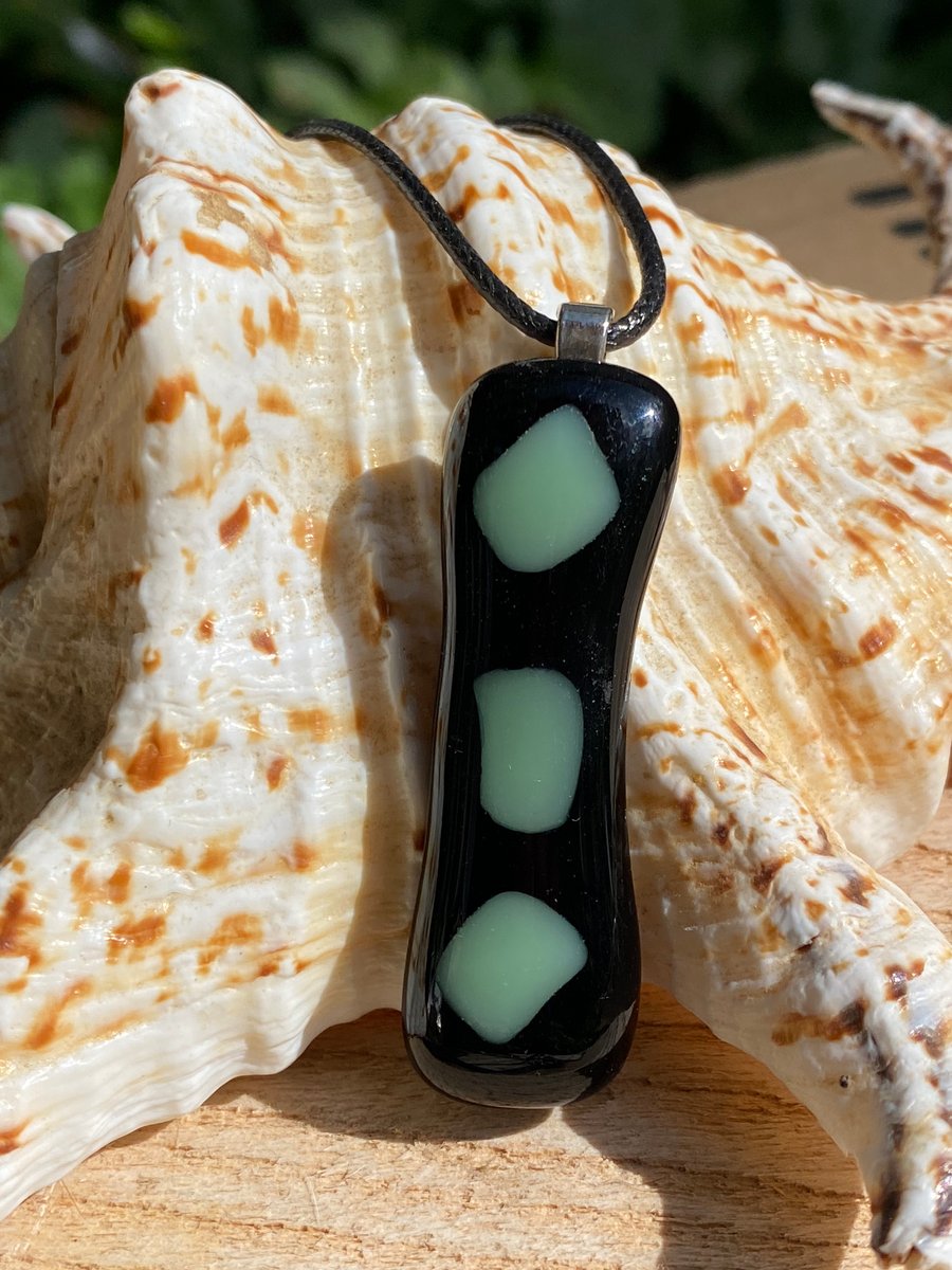 Black and mint bar fused glass pendant 