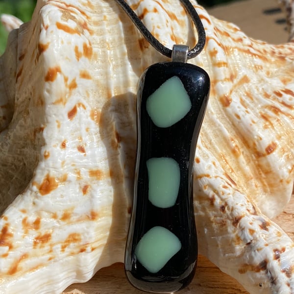 Black and mint bar fused glass pendant 