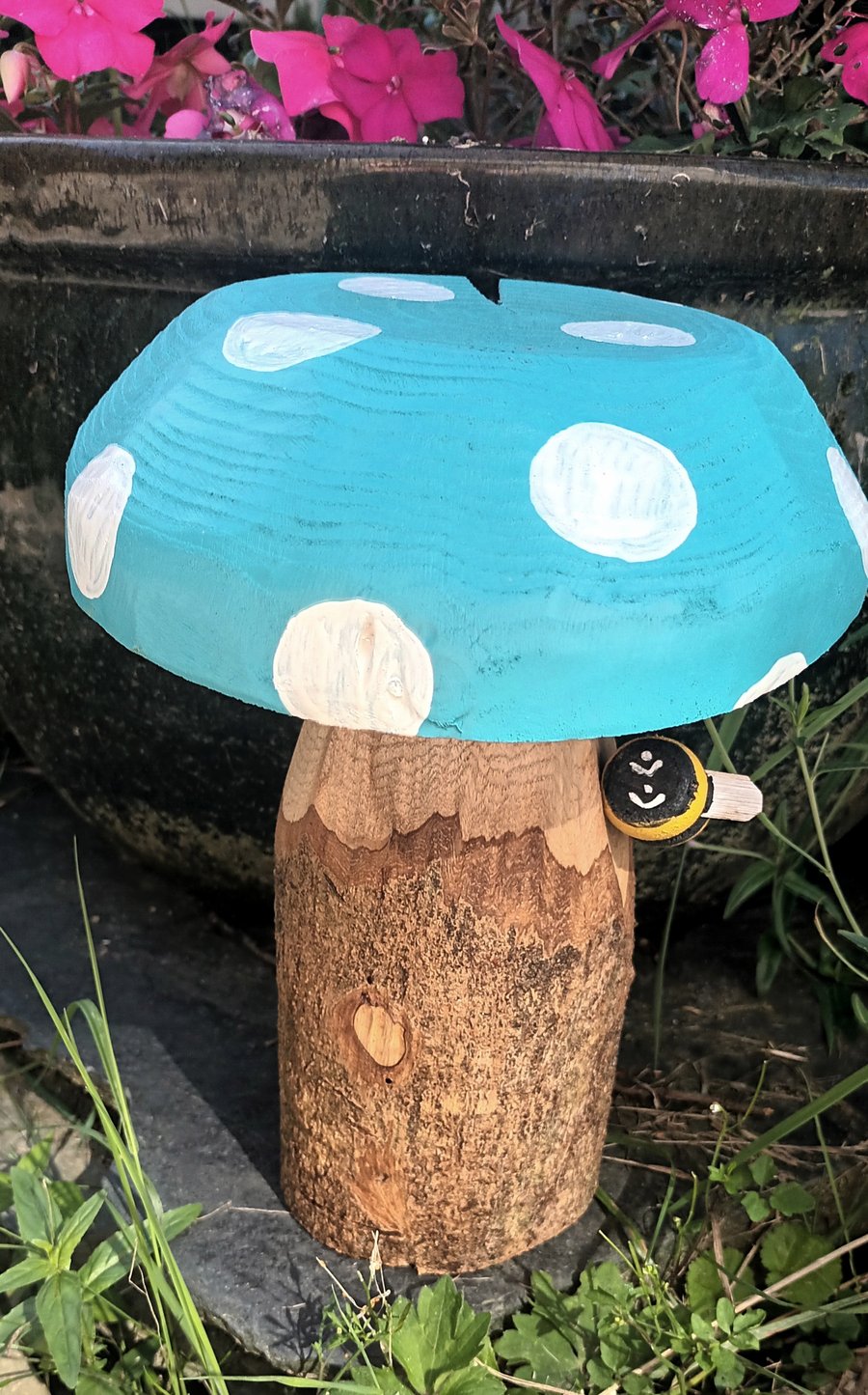 Bee on Blue Toadstool