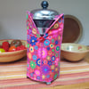 Cafetiere cosie with thermal wadding: bright pink floral print 