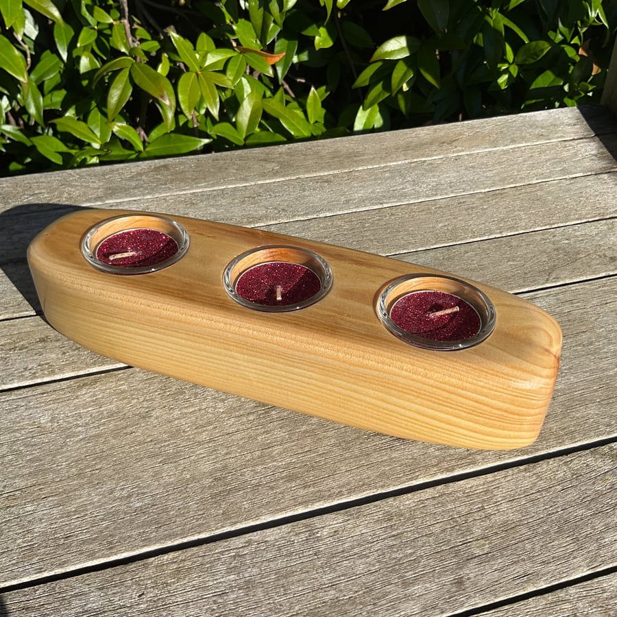 Handmade Pine Wood Candle Holder with Glass Liners