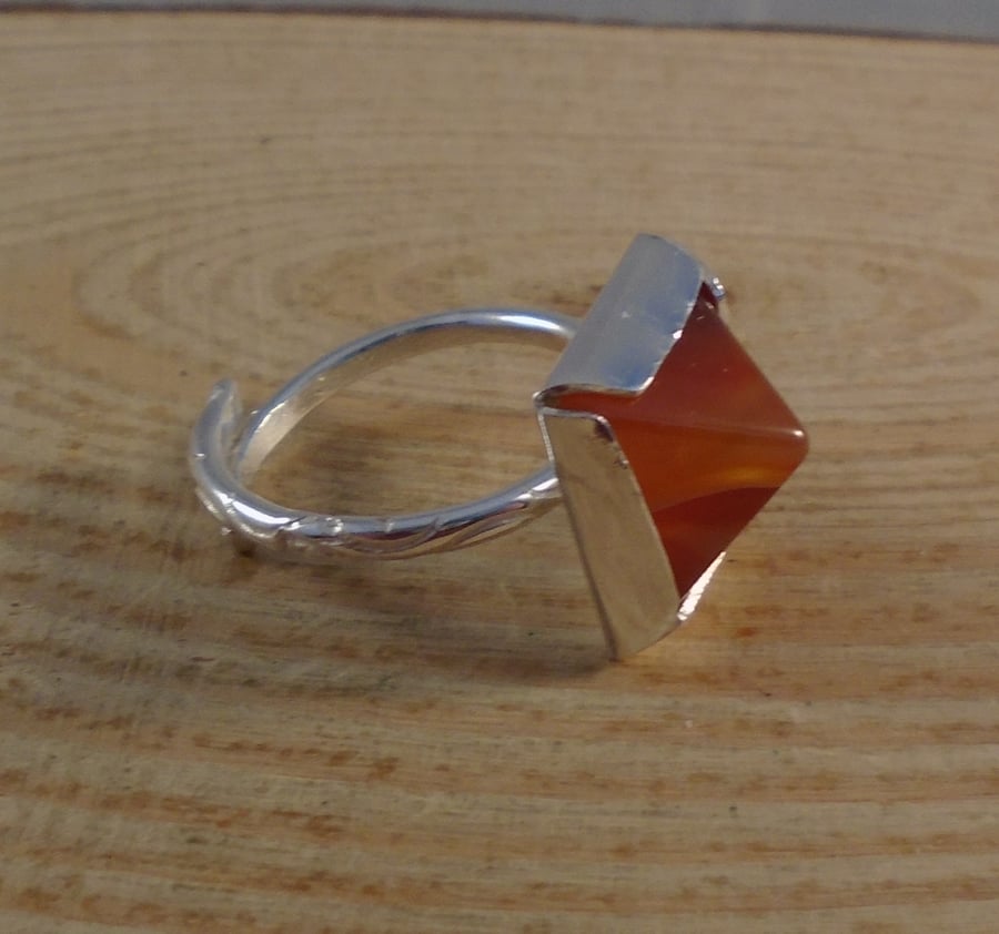 Sterling Silver Carnelian Pyramid Adjustable Ring