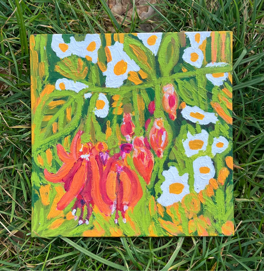 Fuchsia flower 2 original acrylic painting 