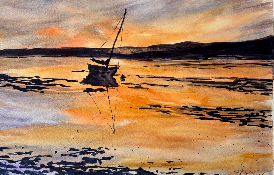 Boat at sunset : Arnside 