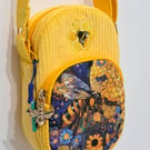 Yellow corduroy phone pouch with bees