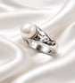 Round Freshwater Pearl Adjustable Sterling Silver Ring  - Image 6