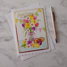 Happy Easter Spring Flowers and Hot Cross Buns 3D Luxury Handmade Card