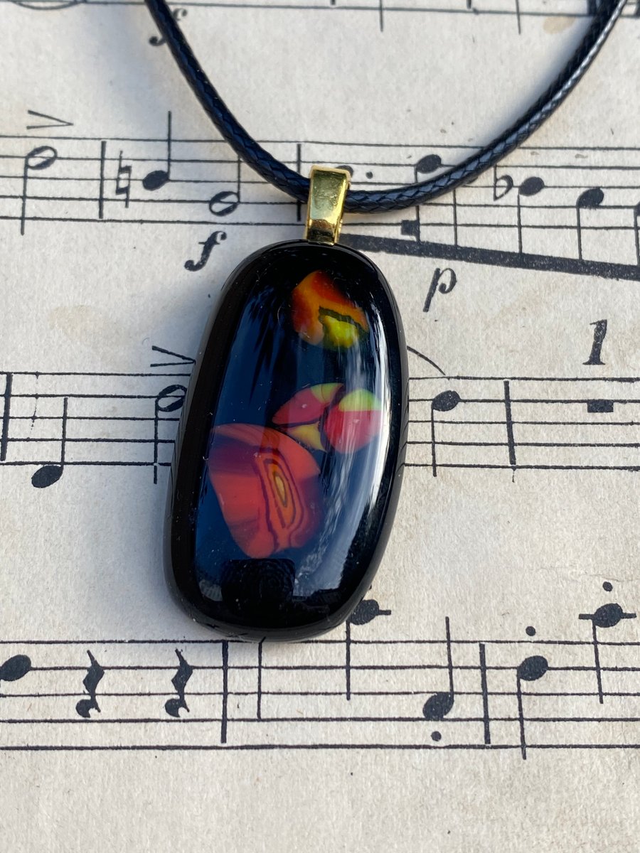 Fire and Black Fused Glass Pendant