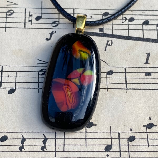 Fire and Black Fused Glass Pendant