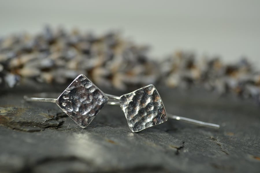Geometric fine silver and sterling silver hammered earrings