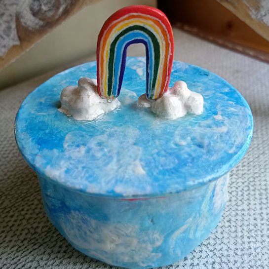 Upcycled rainbow and cloud trinket tin